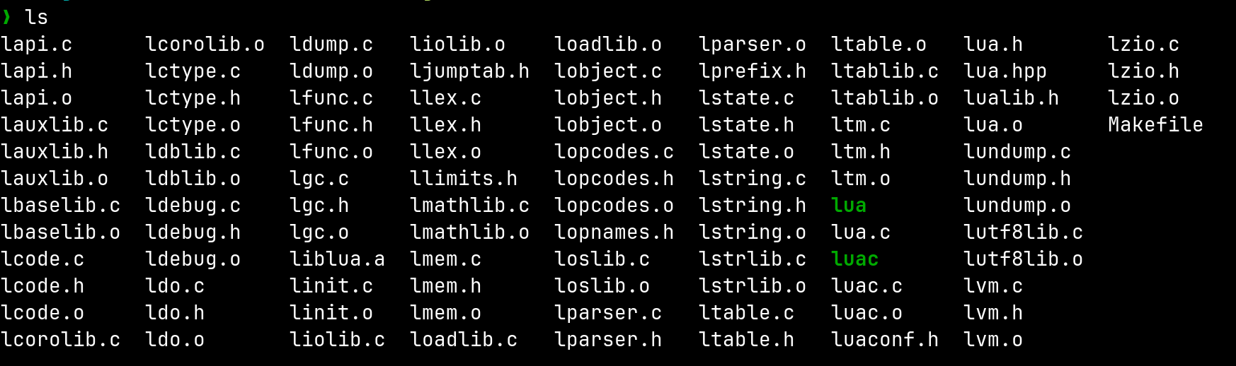 lua source code files a screenshot of lua src directory showing file names